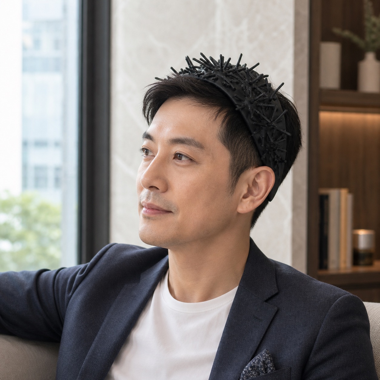 飛創美素材中男性實際配戴髮冠帽